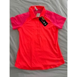 Under Armour Vent Golf Polo Shirt Women's M Neon Coral Pink HeatGear NWT $64.9